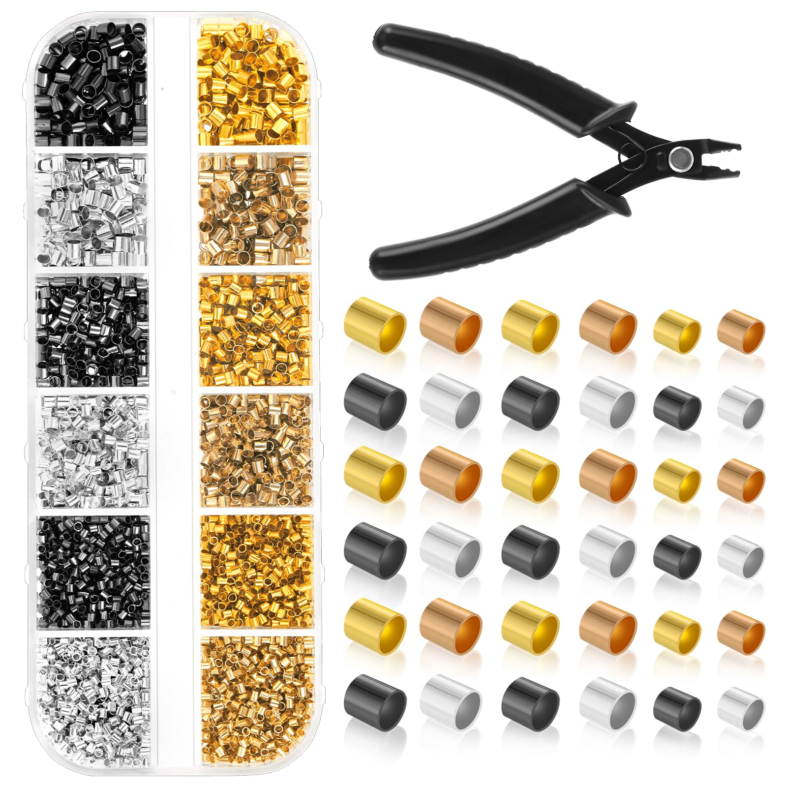 DIVINA VITAE Crimp Beads for Jewelry Making, 2200 Pcs Crimp Bead with Crimping Pliers Crimp Tubes Jewelry Making Kits for Earrings Necklace Bracelet DIY (3 Sizes, 4 Colors)