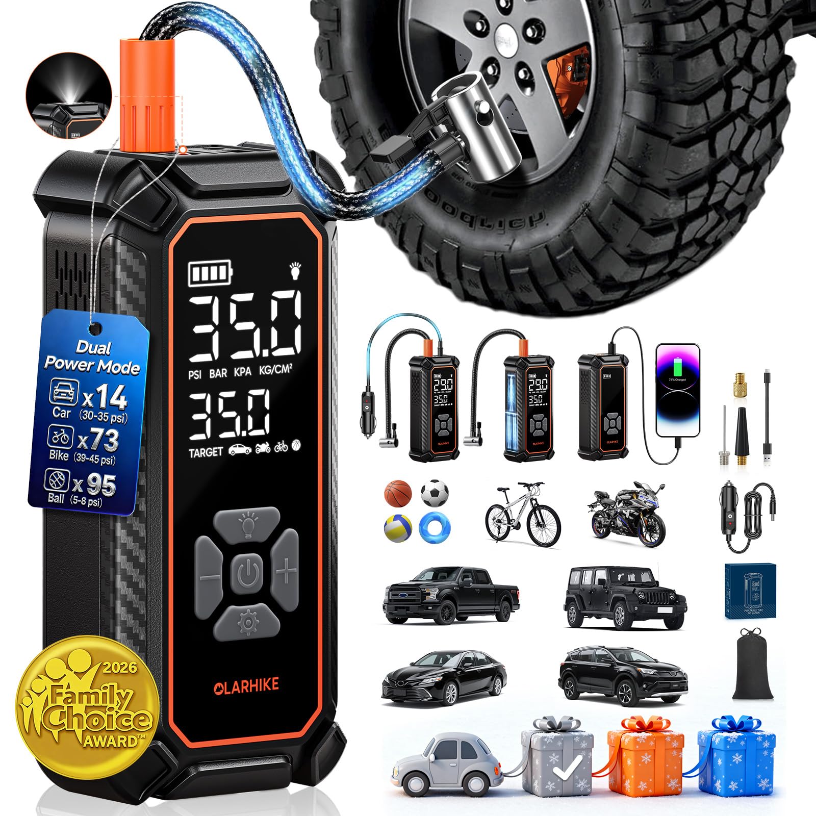 OlarHike Cordless Tire Inflator Portable Air Compressor, 150 PSI Bike Pump