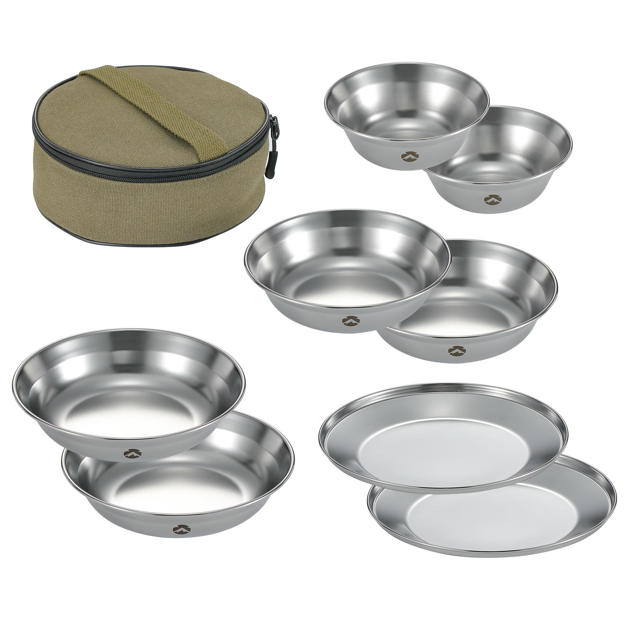 camping moon CAMPINGMOON 4pcs Set Camping Plates Stainless Steel Dishwasher Safe Kitchenware S395-1S (8pcs Set + Bag (S395-2S), Standard)