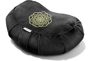 HIHEALER Premium Meditation Cushion - Comfortable Floor Pillow for Adult Traditional Crescent Meditation Pillow Yoga Buckwheat Bolster (Black)