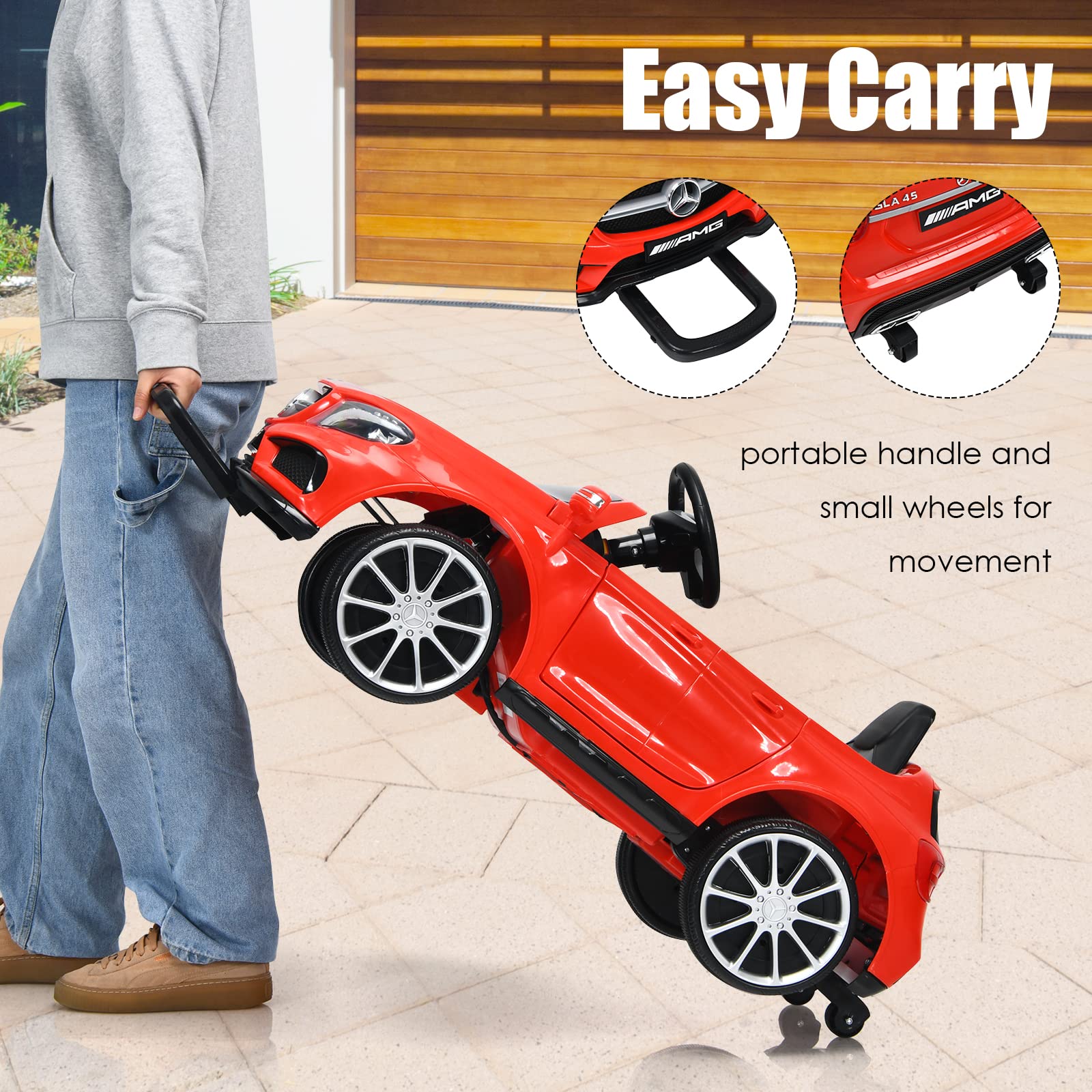 OLAKIDS Kids Ride On Car with Remote Control, 12V Licensed Mercedes Benz GLA45 Electric Vehicle for Toddlers, Battery Powered Toy with Music, USB, MP3, 2 Speeds, Wheels Suspension, LED Lights (Red)