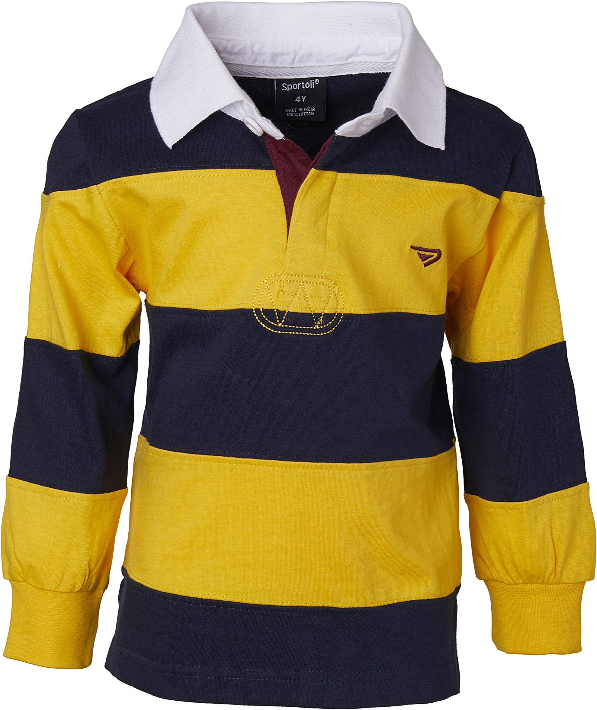 Boys 100% Cotton Wide Striped Long Sleeve Polo Rugby Shirt