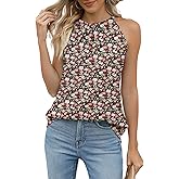 Bashafo Summer Halter Tank Tops for Women Loose Fit Pleated Tie Back Sleeveless Tops Casual