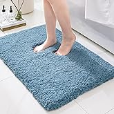 Ruggnovea Bathroom Rugs Non Slip Washable, Ultra Soft Thick Shaggy Absorbent Bath Mats, High Density Foam Latex Non Slip Backing Bath Rugs, Microfiber Bath Mats for Bathroom Floor&Sink,24x17,Blue