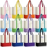 Sanwuta 12 Pcs Canvas Tote Bags Bulk with Outer Pocket Small Sublimation Blank Canvas Tote Reusable Grocery Bag for Women, DIY Craft (Colorful)