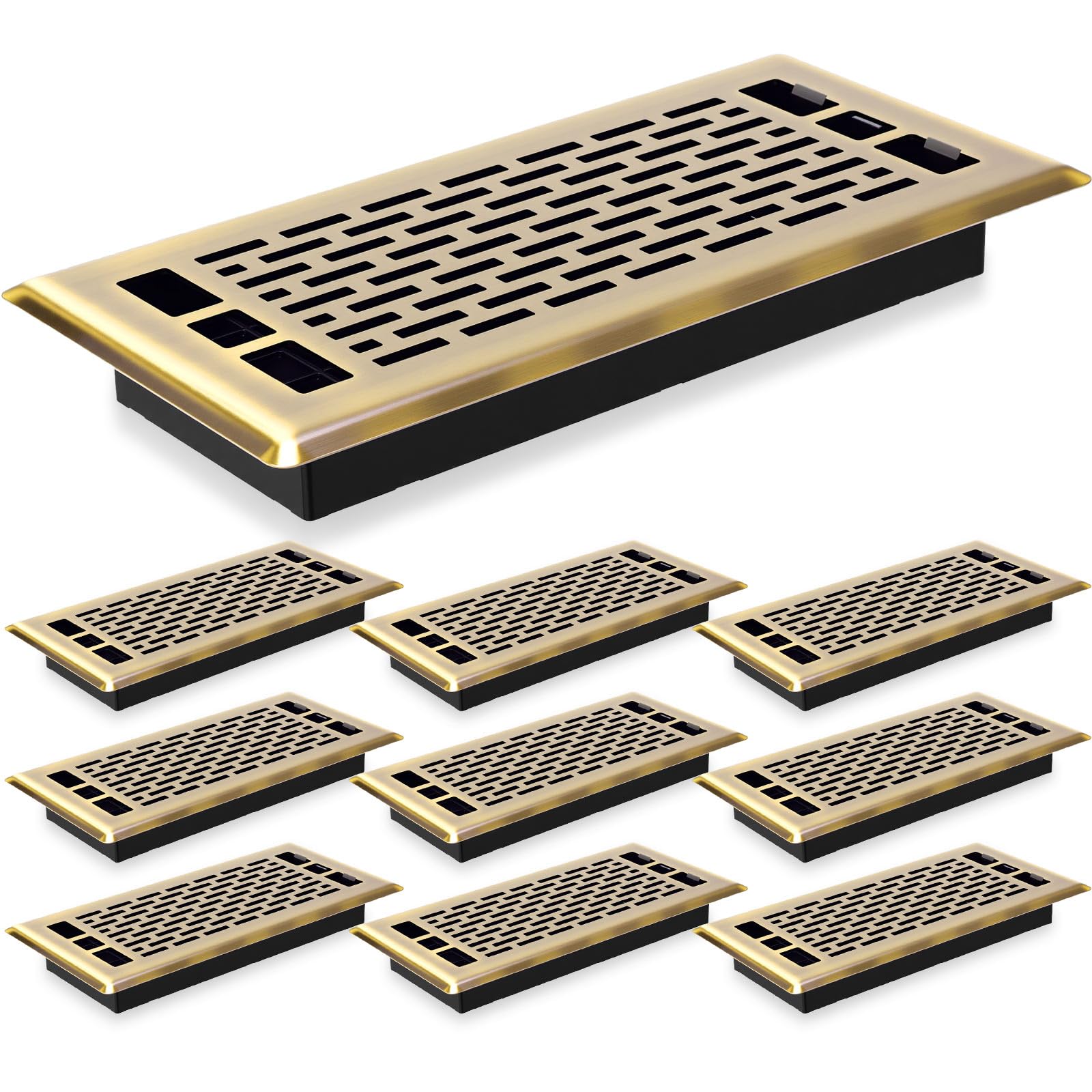 Photo 1 of Tuanse 10 Pcs 4 x 10 Inches Floor Register Heavy Duty Floor Vent Covers Carbon Steel Walkable Metal Registers Adjust Air Flow Direction for Home (Brass)