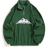 ZAFUL Mens Sweatshirt Vintage Quarter Zip Pullover with Pocket Oversized Fleece Unisex Western Aztec Faux Fur Sherpa Top