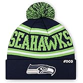 FOCO NFL Unisex-Adult NFL Team Logo Stripe Pom Beanie Hat