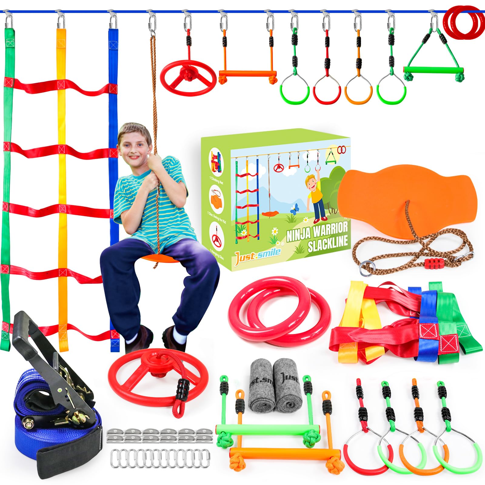 Ninja Warrior Obstacle Course for Kids Outside Ninja Slackline 52ft