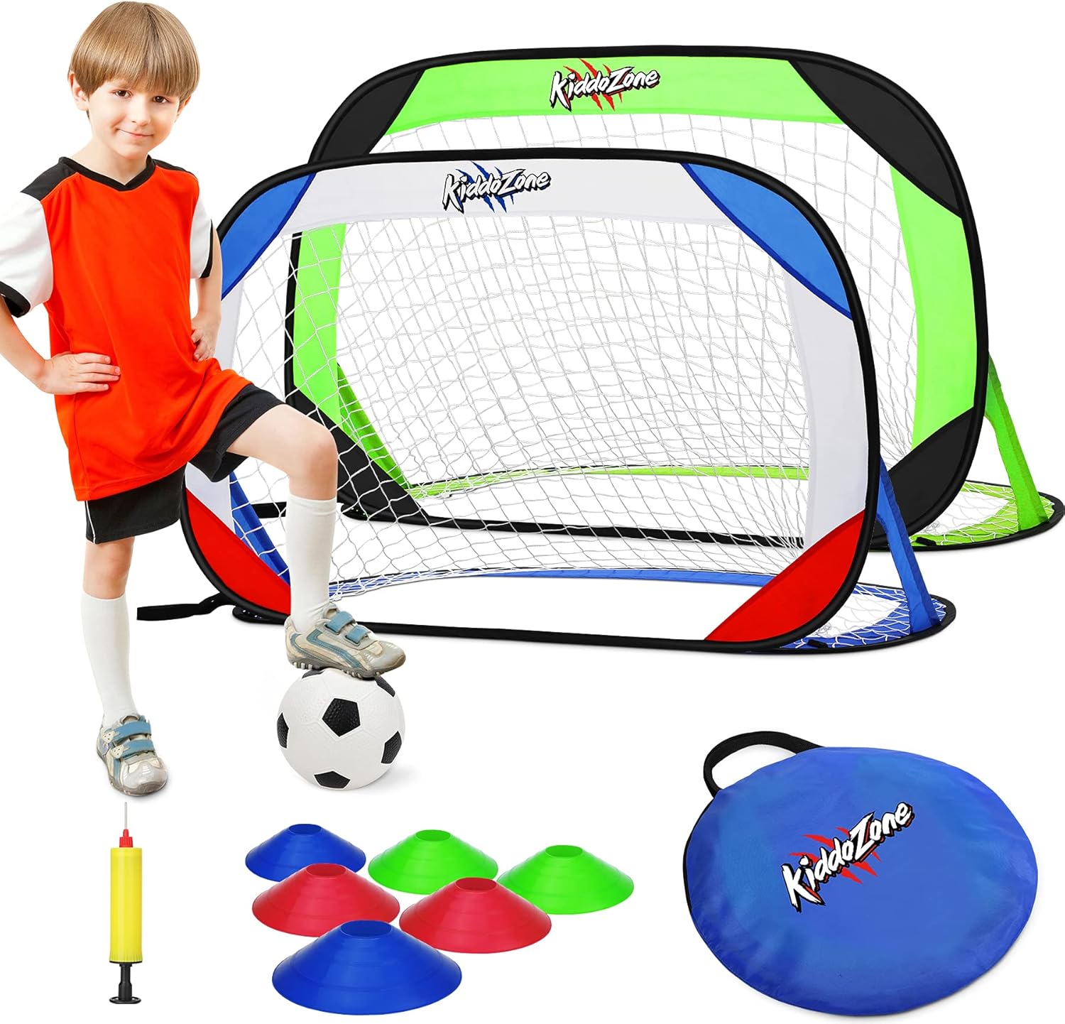 KiddoZone Portable Pop Up Soccer Goals Set,48’ x 29’Folding Soccer Nets with Carrying Bag Pump Training Cones, Backyard Indoor Training Soccer Goal for Kids & Adults: Electronics