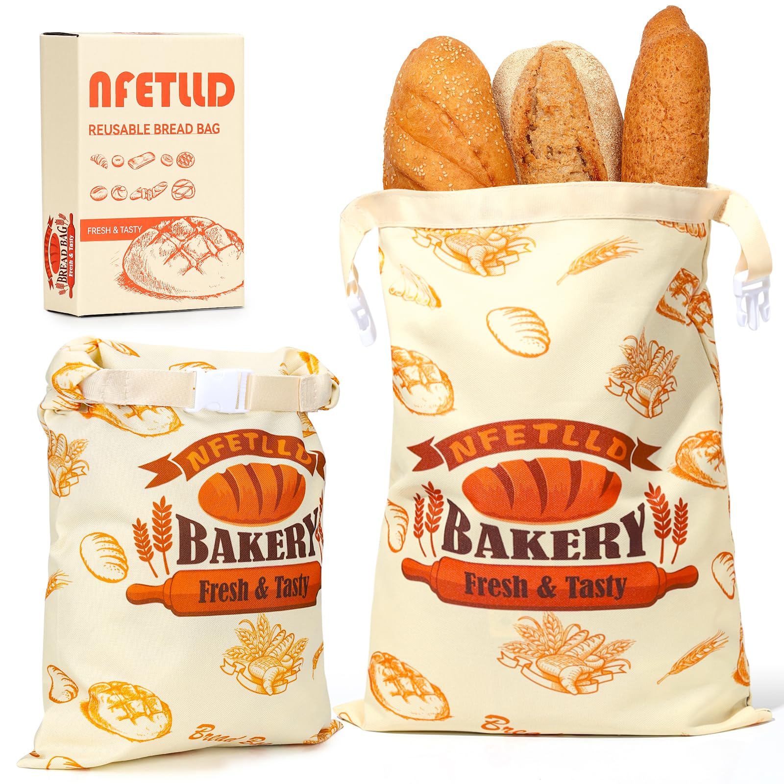 Photo 1 of 2 Packs Reusable Bread Bags for Homemade Bread, NFETLLD Homemade Sourdough Bags Storage Container Keep Loaf Fresh with Zipper & Clip Freezer Safe Extra Large 17x12 Inch