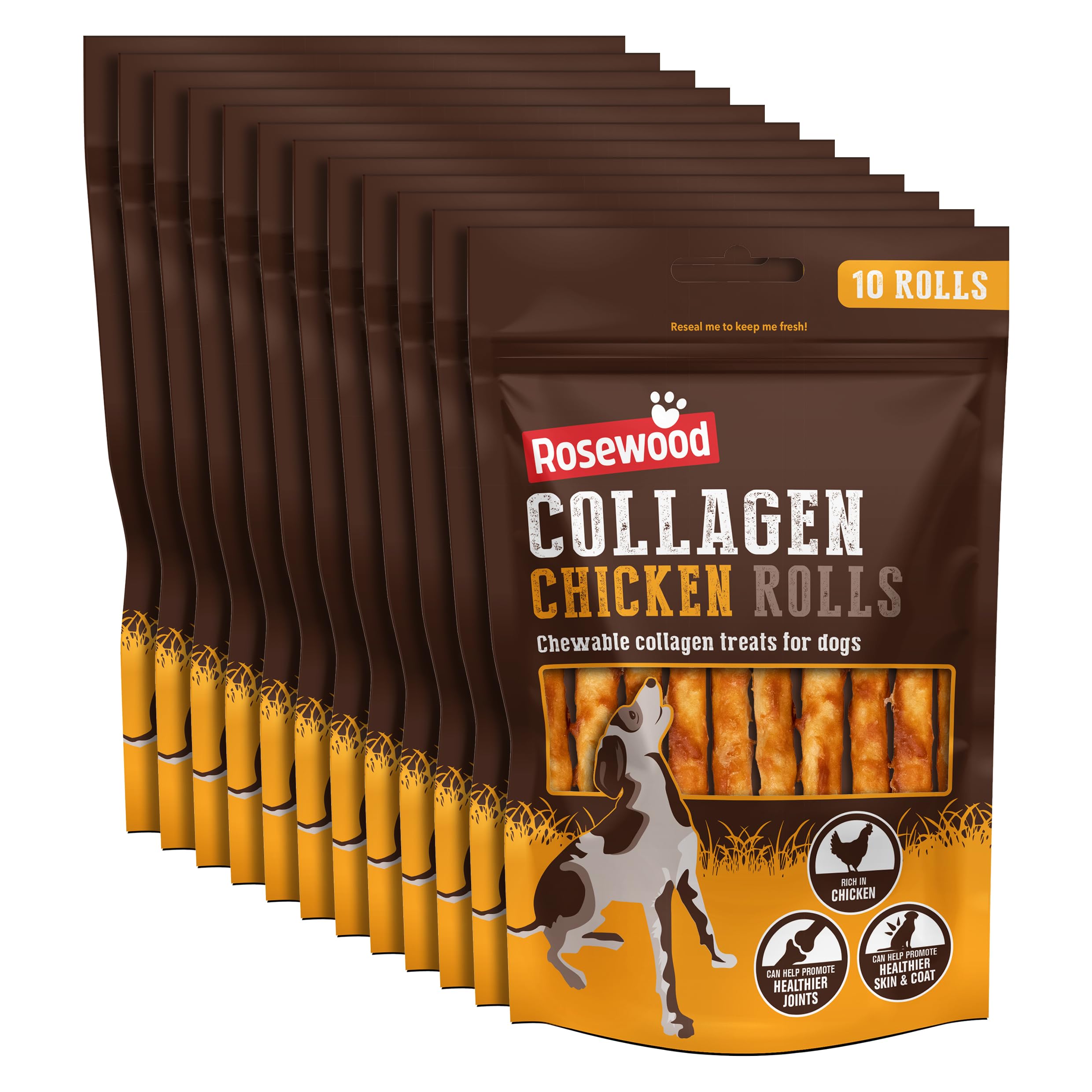 Rosewood Collagen Chicken Rolls for Dogs, Small - Chewable Collagen Dog Treats for Small, Medium and Large Dog Breeds, Promotes Healthier Joints, Skin, and Coat - 10pc, 70g (Case of 12 Packs)