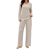Blooming Jelly Womens Two Piece Cute Pajamas Sets Comfy 2 Piece Lounge Wear Color Block Matching Set Fall Pjs Pockets