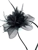 YIJOY Beaded Feather Fascinator Clip Headband Black Wedding Races Ascot 18cm view 2