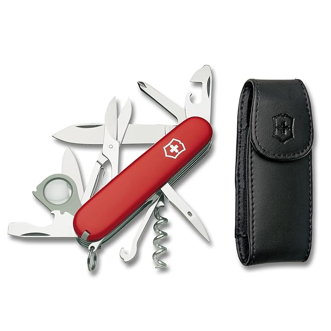 Victorinox Swiss Army MultiTool, Explorer Pocket Knife with Leather