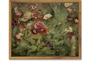 SHENIFY Vintage Landscape Framed Canvas Wall Art Poppies Flower Classic Wall Prints Modern Kitchen Bathroom Office Decor - 8x10in Natural Framed