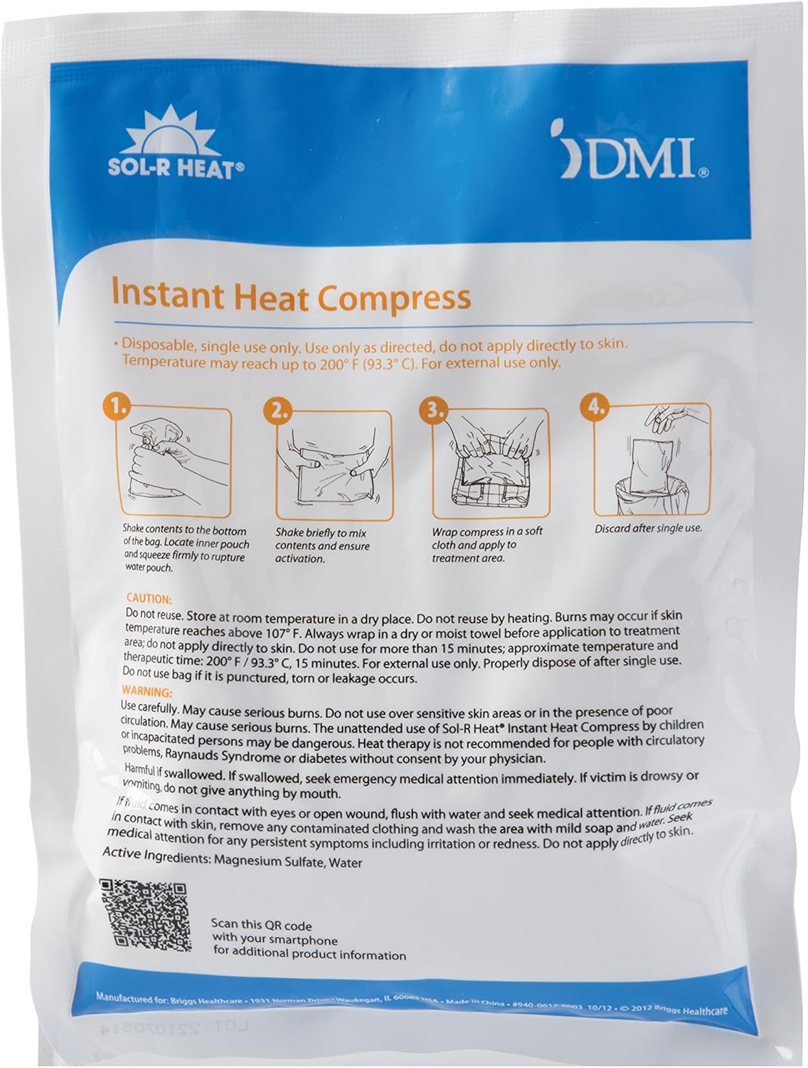 DMI SolR Heat Instant Heat Pack Hot Compresses, Soothing