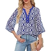 VALOLIA Womens Tops 3/4 Sleeve Sparkly Blouses Dressy Casual Elegant Flowy Double Layers Mesh Shirts