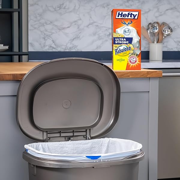 HEFTY ULTRA STRONG 13 GALLON TRASH BAGS, TALL KITCHEN TRASH BAGS 13 GALLON SIZE, RESIST LEAKS, PUNCTURES, AND RIPS, CONTINUOUS ODOR CONTROL, WHITE, FABULOSO LEMON SCENT, 40 BAGS