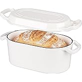 VORRINGARD Oval Dutch Oven Pot with Lid, Enamel Coating Cast Iron Bread Pans for Homemade Sourdough Bread Baking, Cooking, 4 Quart, White