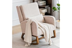 COCO DESIGN Modern Indoor Rocking Chair with Thick Cushion, Ergonomic Design for Living Room, Nursery, or Bedroom, Durable Wooden Frame with Soft Fabric, Comfortable for Reading, Beige
