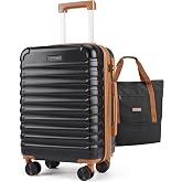 LIGHT FLIGHT Luggage Sets,Carry On Luggage 22x14x9,2-Piece,Black/Brown | Carry On Luggage 22x14x9 Airline Approved, Travel Ba