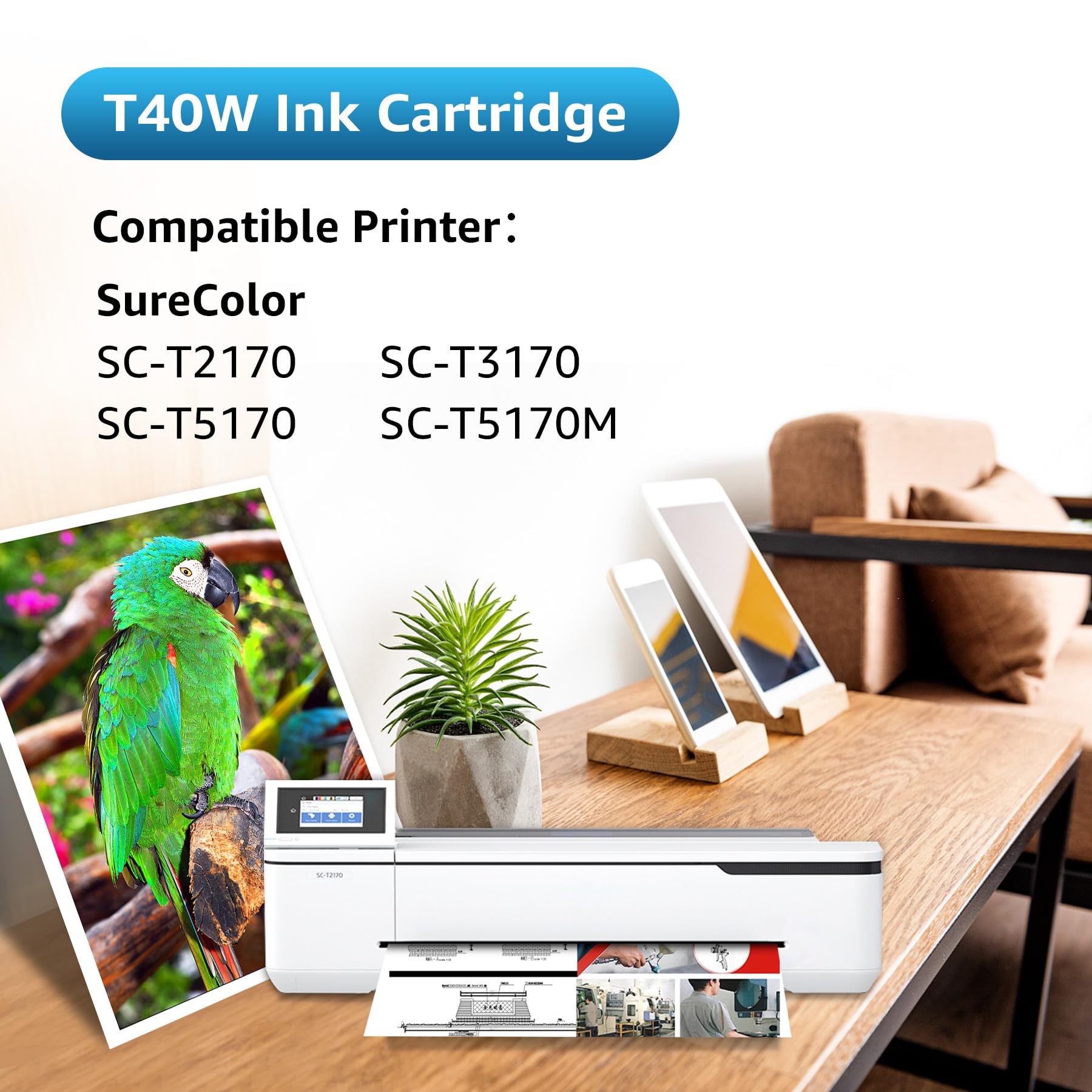 Condition photo showing New/Like New for transpex t40w ink cartridges, replacement for t40w220 t40w320 t40w420 color with sc-t2170 sc-t3170 s