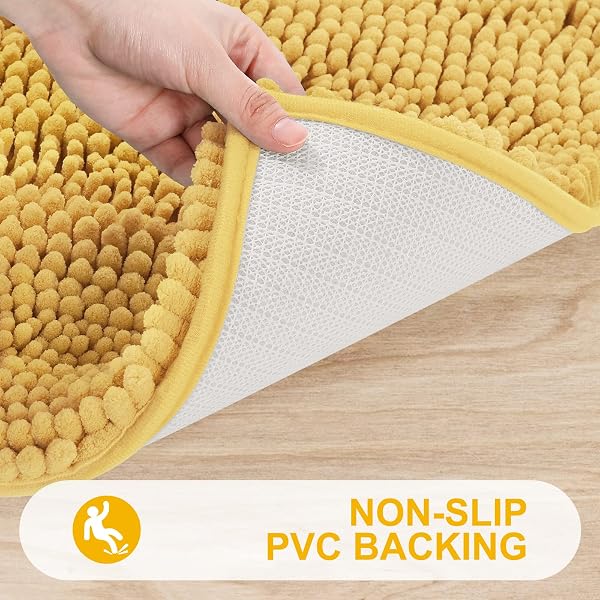 GRANDAILY CHENILLE STRIPED BATHROOM RUGS 59X24, EXTRA THICK AND ABSORBENT BATH MATS, NON-SLIP SOFT PLUSH SHAGGY SHOWER CARPET, MACHINE WASH DRY, BATH RUG FOR BATHROOM, YELLOW