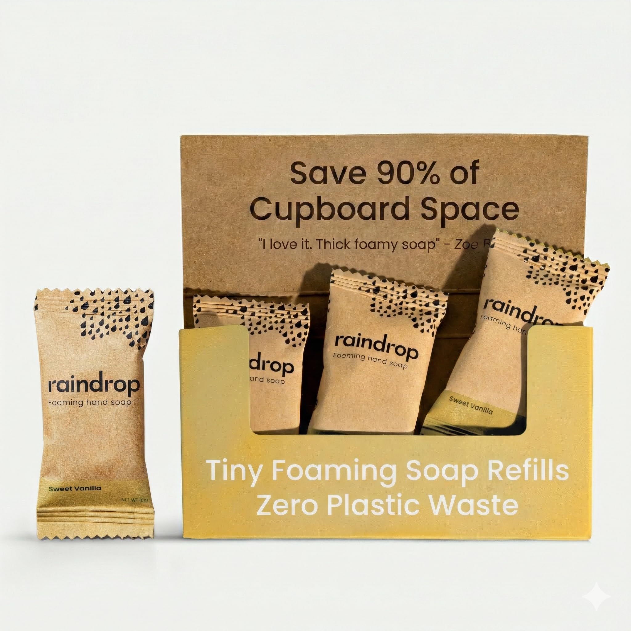 Raindrop Sustainable Hand Soap Refills, 4x Plastic-Free Foaming Hand Soap Refills (Sweet Vanilla)