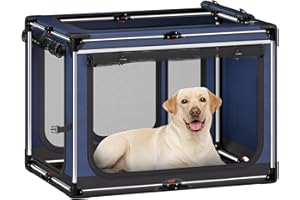 PAWTNERS Collapsible Dog Crate: 42 Inch Foldable Soft Sided Dog Crate for Extra Large Dogs, Portable Dog Travel Kennel with Soft Mat for Indoors & Outdoors, Blue (42" L x 31" W x 31" H)