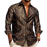 Barry.Wang Mens Silk Shirts Floral Paisley Button Down Dress Shirt for Men Mexico Western Cowboy Shirt Vintage