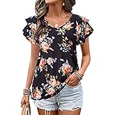 VahRuta Womens Summer Boho Clothes Flowy Tops Floral Shirts V Neck Loose Fit Casual Short Sleeve