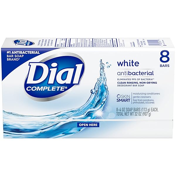 DIAL ANTIBACTERIAL BAR SOAP, REFRESH & RENEW, WHITE, 4 OZ, 8 BARS