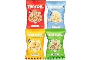 Tantos! Puffed Pasta Chips – Healthy Pasta Snack by Top Chef Joe Sasto – Plant-Based, Low Calorie, Crunchy Chips – Variety Pack – Marinara, Pesto, Cacio e Pepe, Classico – Gourmet Bold Flavors – (4oz-4 Pack (1 of Each Flavor), Variety)