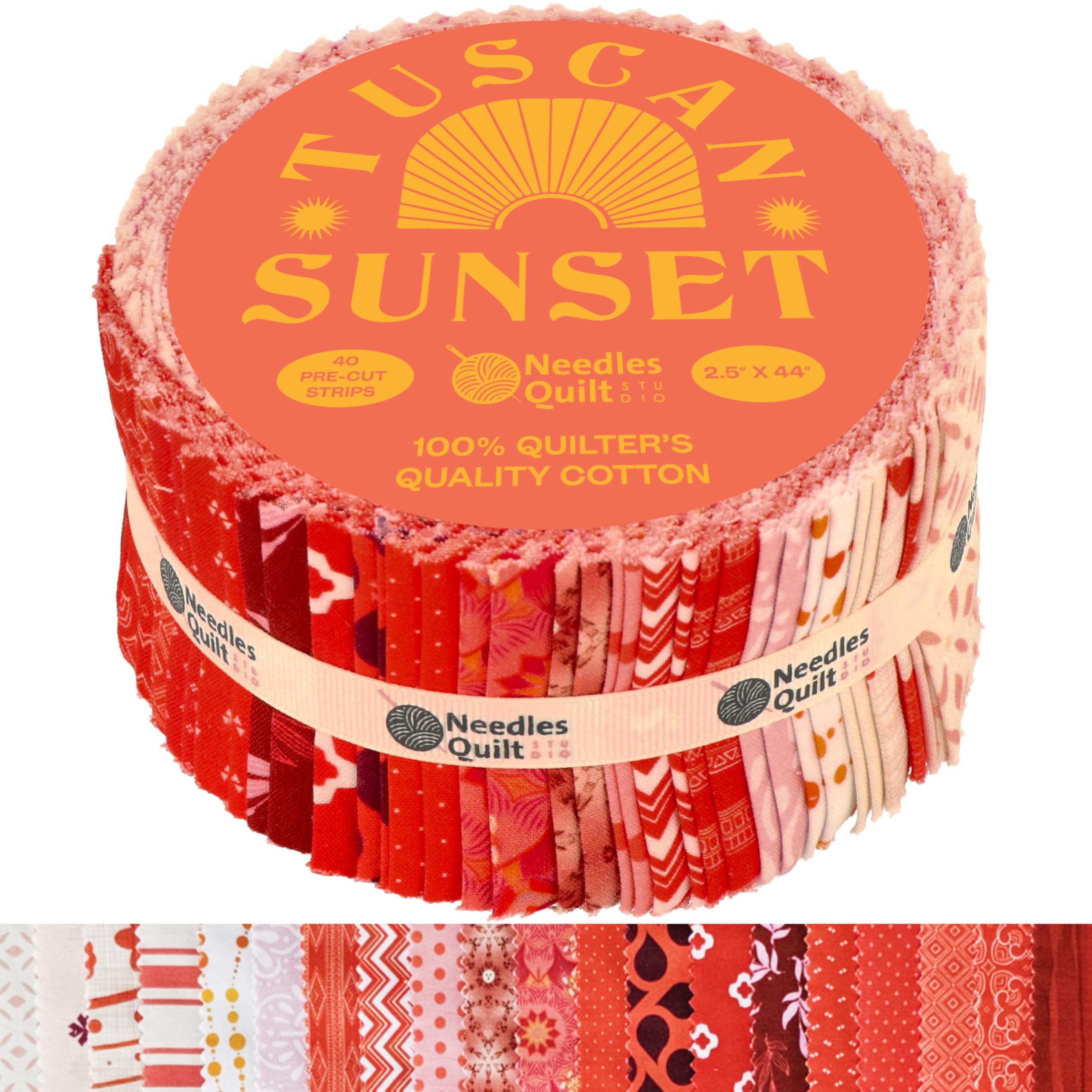 Needles Quilt Studio - 2.5" Precut 40 Fabric Strip Bundle (Tuscan Sunset) | Cotton Strips Bundles for Quilting - Jelly Rolls for Quilting Assortment Fabrics Quilters & Sewing Precuts Cloth for Quilts — image 1