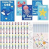 Pasimy 90 Pcs Valentine's Day Sea Animals Gift Set for Kids, Ocean Watercolor Painting Cards Under The Sea Water Coloring Craft with Summer Plastic Bags and Paintbrush for Classroom Ocean Party Gift
