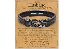 WIKHIA Gifts for Dad Son Grandson Boyfriend Husband, Cool Infinity Leather Bracelet for Him Birthday Christmas Anniversary Valentine's Day Present Ideas for Men