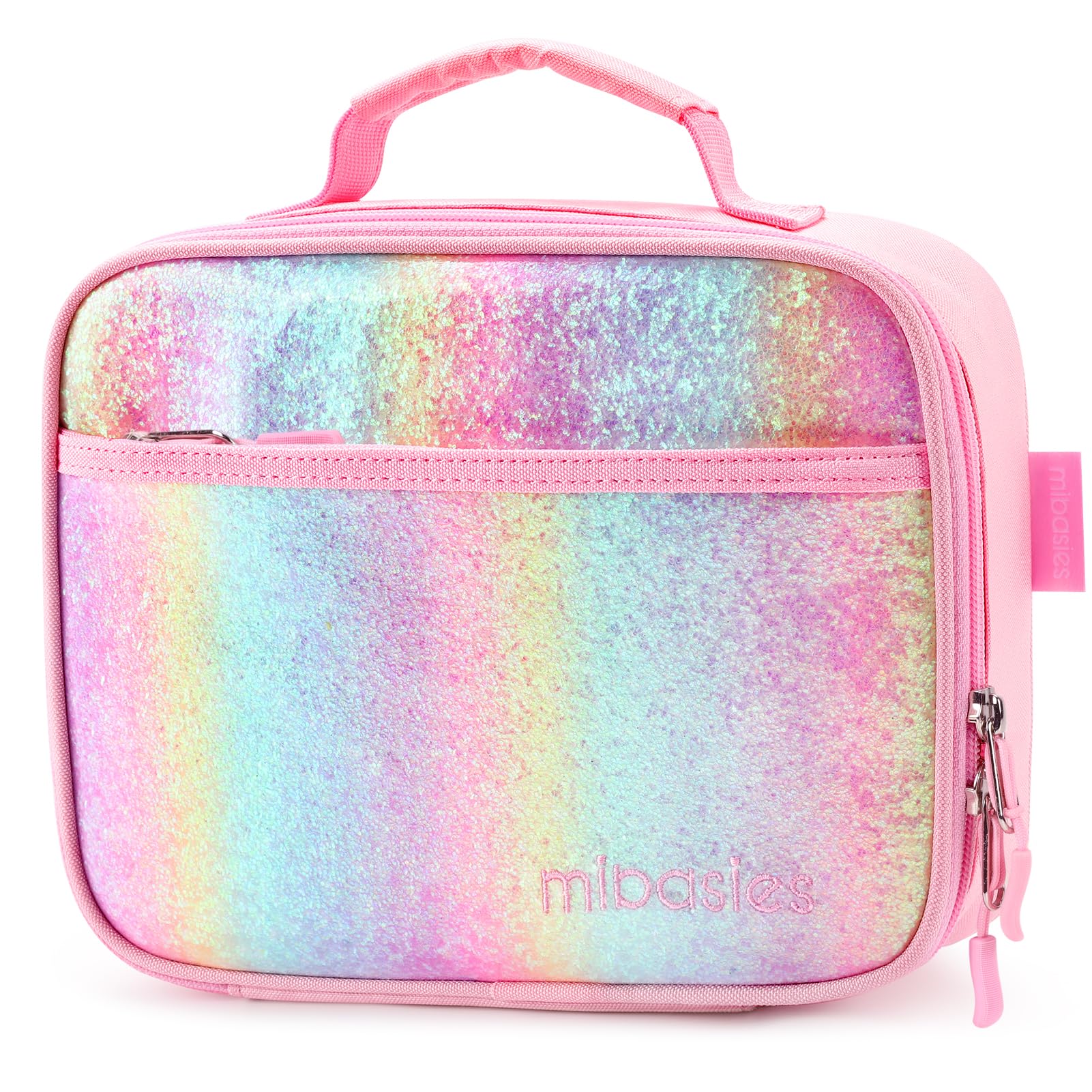 mibasies mibasies Kids Lunch Bag for Girls Toddler Sparkle Lunch Box for School Travel, Pink Blue Rainbow