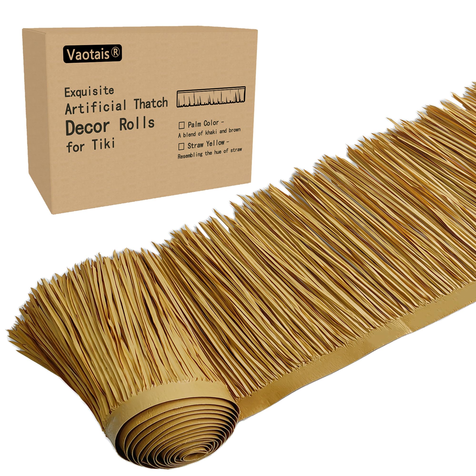 Photo 1 of Premium Mexican Style Artificial Palm Thatch Roof Rolls. 5 Lengths, 2 Colors. Waterproof. Easy Install. Ideal for Tiki Bars, Parties, Gardens & Fences (10ft x 16in - Straw Yellow)