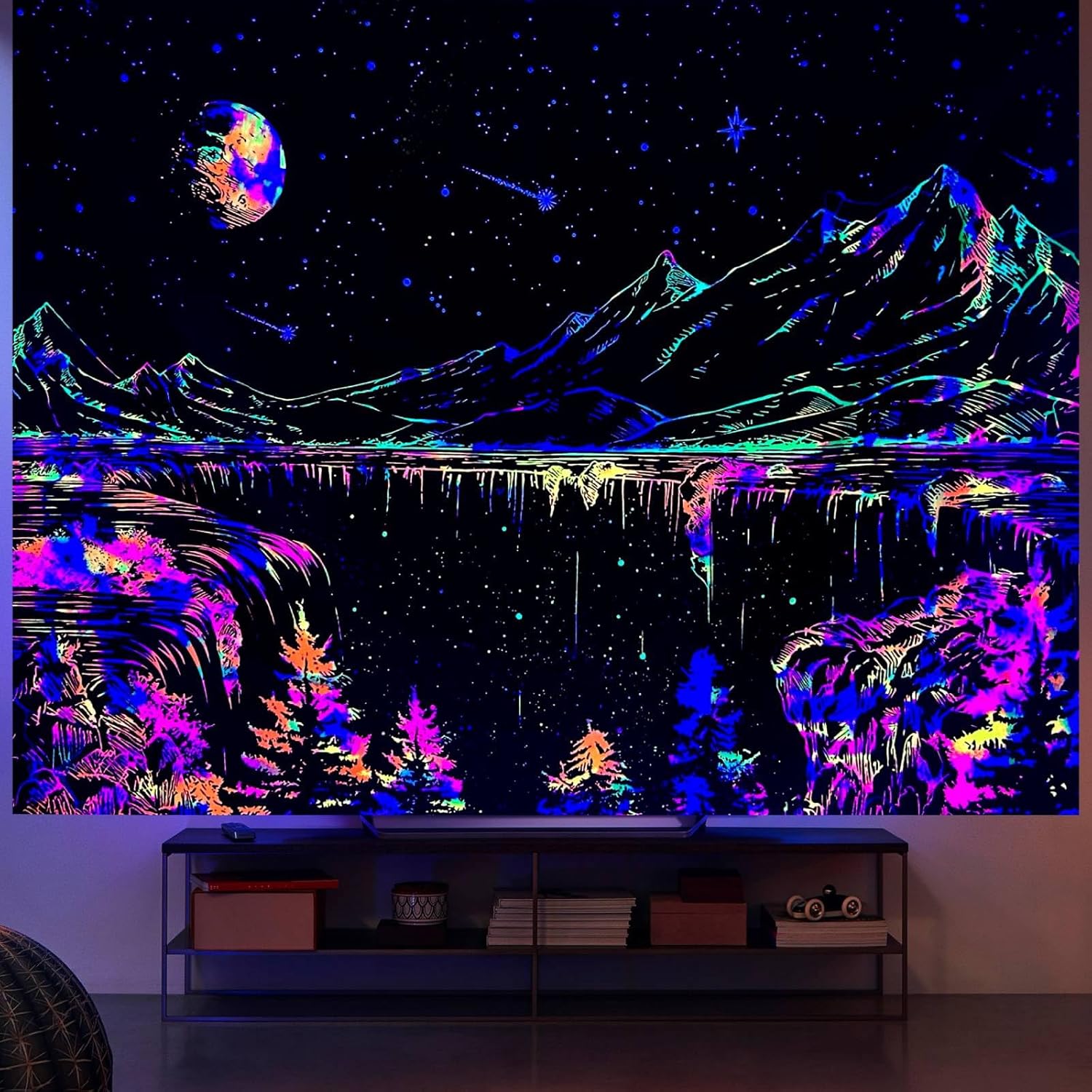 Tapestries - Large Blacklight Mountains Tapestry for Bedroom Aesthetic 71