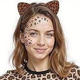 Ellzk Leopard Ears Headband, Cat Ears Headband, Furry Padded Animal Cougar Leopard Cat Ears Halloween Costume Accessories for Women