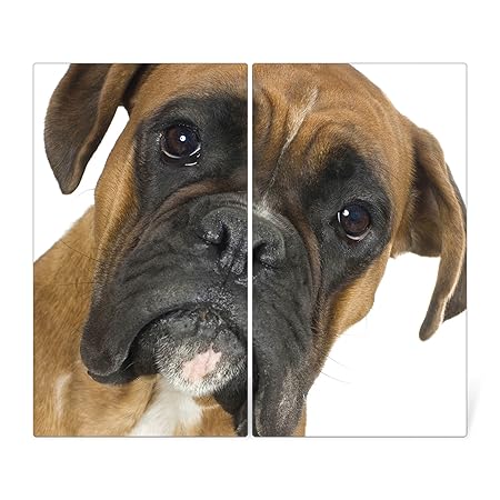 banjado Herdabdeckplatte aus Glas | Herdabdeckung zweiteilig je 30x52cm | Spritzschutz für Ceranfeld oder Induktionsherd | Schneidebrett perfekt für die Küche mit Motiv Boxer