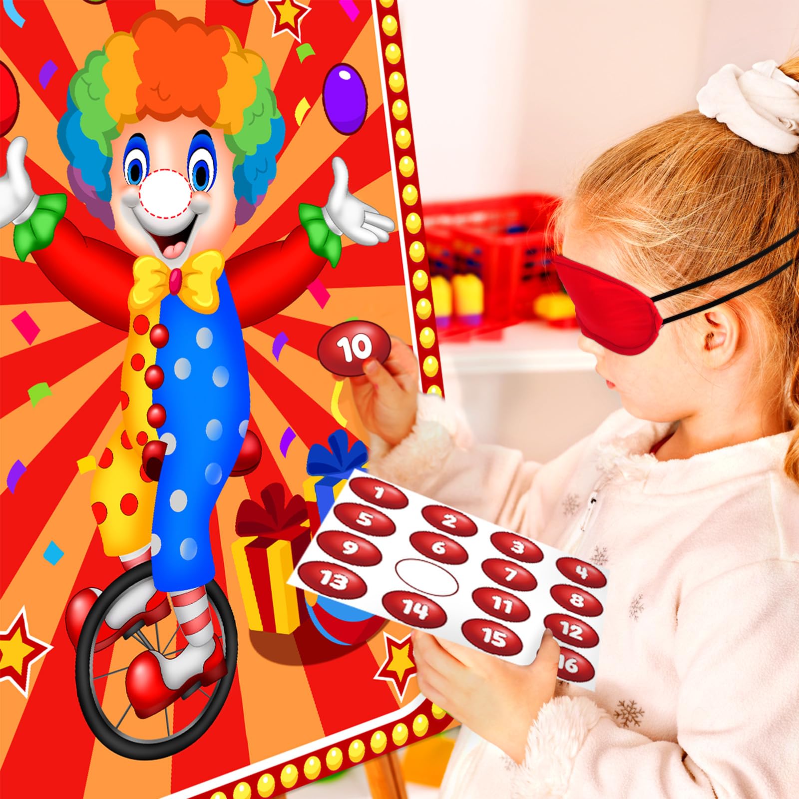 Hxezoc Circus Party Games, Pin The Noses on The Clown With 32 Pcs Nose Stickers, Large Carnival Clown Games Poster for Kids Birthday Party School Classroom Carnival Party Supplies