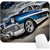 Wknoon Retro Cars Mouse Pads, Classic Blue and White Car Rectangle Mouse Pad Gaming Mat