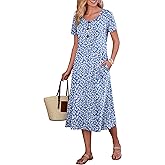 ANRABESS Women's Summer Midi Dress Short Sleeve Button Up Crewneck Casual 2026 Beach Vacation Loose Dresses with Pockets