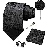 JEMYGINS Mens Paisley Tie and Pocket Square,Lapel Pin,Cufflinks,Tie Clip Sets with Gift Box 5PCS