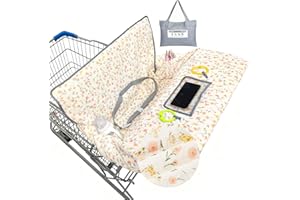 BeBeJoJo Muslin Shopping Cart Cover for Baby Soft & Breathable High Chair Covers for Restaurant Seat Grocery Cart Cover with Storage Pocket Machine Washable for Infant Toddler Boy and Girl, Beige