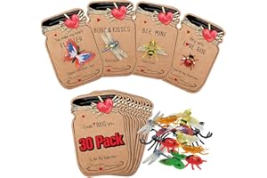 ORIENTAL CHERRY Valentines Day Gifts for Kids - 30 Pack Love Bug Card Bulk 6 Different Bugs Toy - Funny Greeting Valentine Exchange Cards for Boys Girls School Class Classroom Party Favors