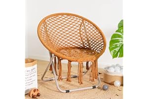 PASAMIC Boho Chair with Folding Metal Frame, 100% Cotton Handmade Round Cozy Chairs, Exquisite Comfy Chair for Bedroom, Living Room Décor Coffee