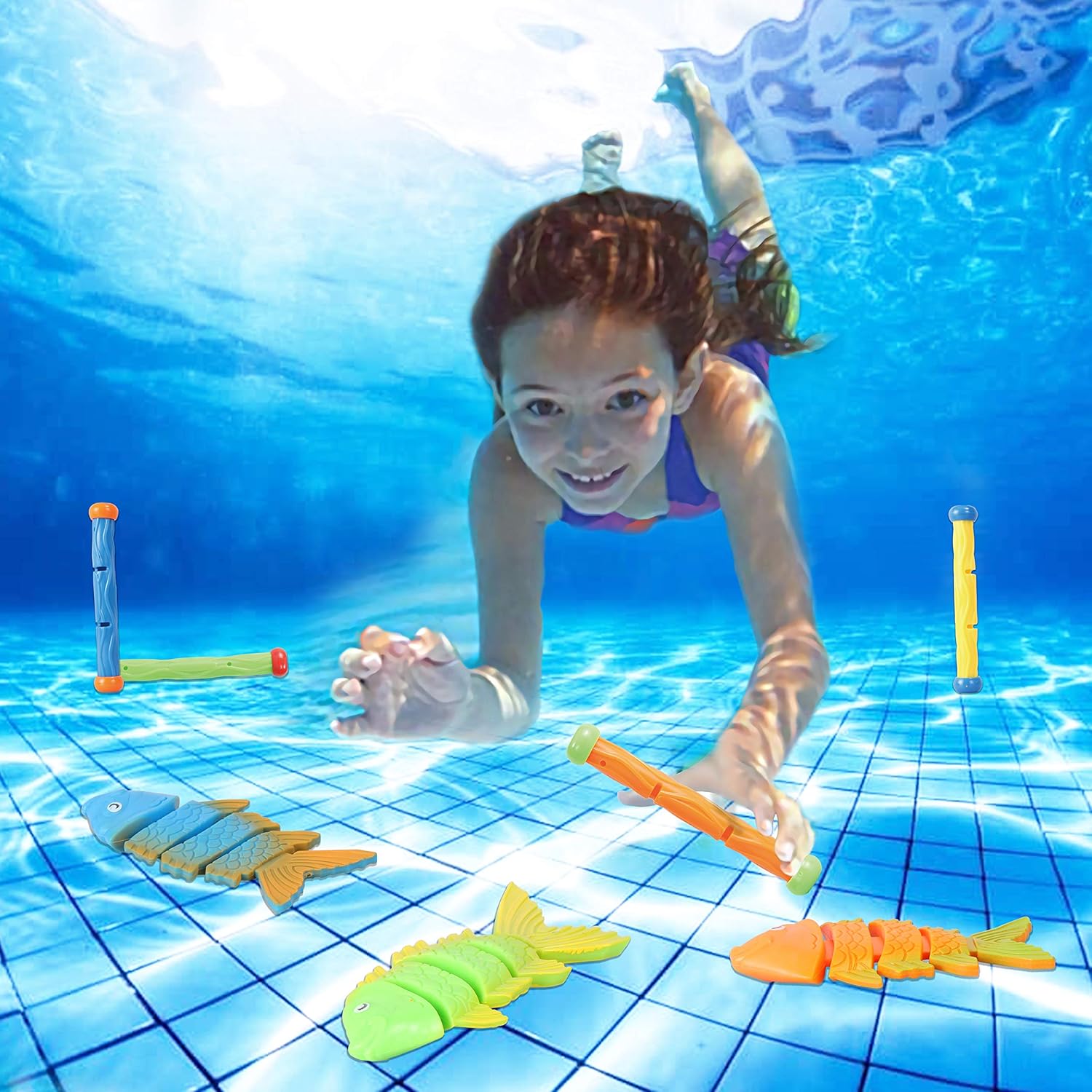JOYIN 20 Pcs Diving Pool Toys Set with Bonus Storage Bag Includes 5 Diving Sticks, 5 Diving Rings, 5 Toypedo Bandits, 5 Diving Fish Toys, Underwater Sinking Swimming Pool Toy for Kids: Toys & Games